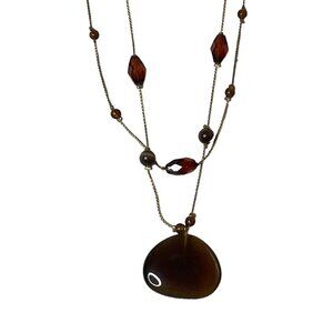 Icing Choker Necklace Brown Stone Pendant Beaded Gold Chain Jewelry u